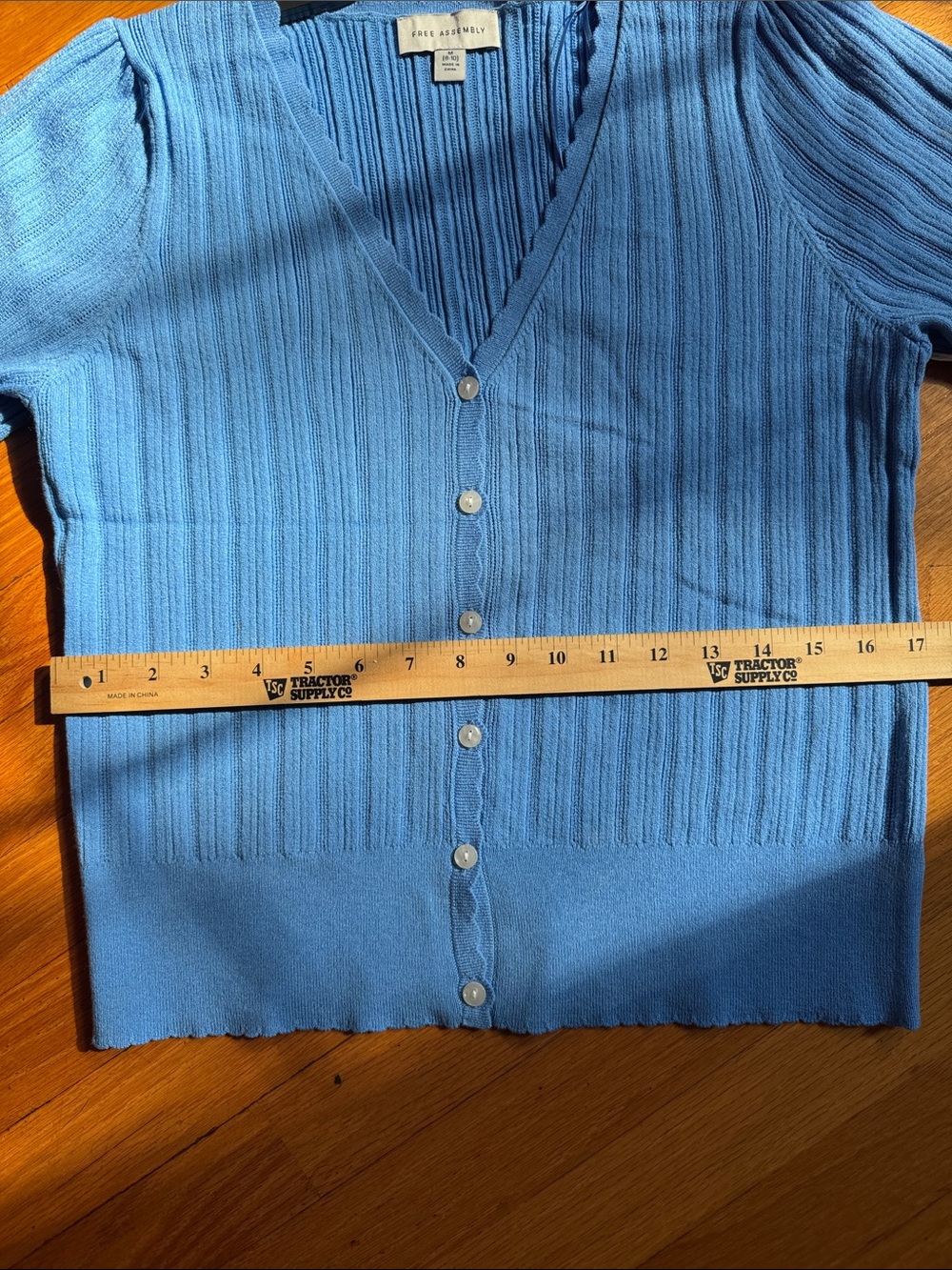 Free Assembly Fine Ribbed V-Neck Button Cardigan - Blue - Picture 7 of 7